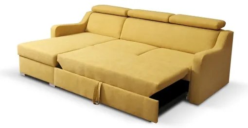 Univerzálna rohová rozkladacia sedačka PORTO so žltým poťahom a úložným priestor