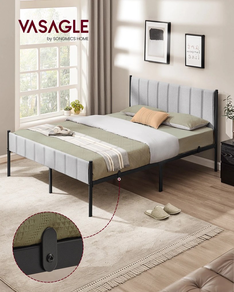 Rám manželskej postele VASAGLE 140 x 200 cm s oceľovými lamelami, sivá RMB975G01