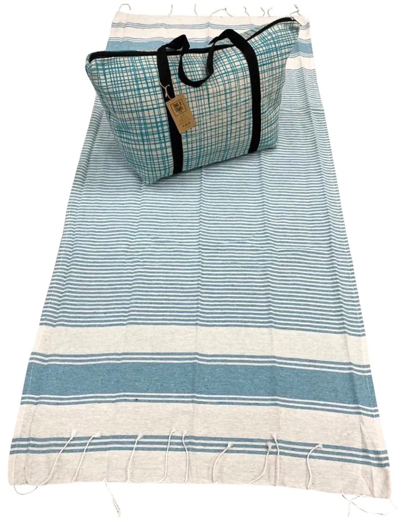 Štýlový set plážovej tašky + osušky HAMAM 75 x 150 cm, tyrkysový