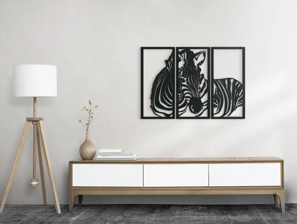 drevko 3-dielny obraz na stenu Zebra Rozmer obrazu: 45 x 65 cm, Farba dekorácie: Čierna