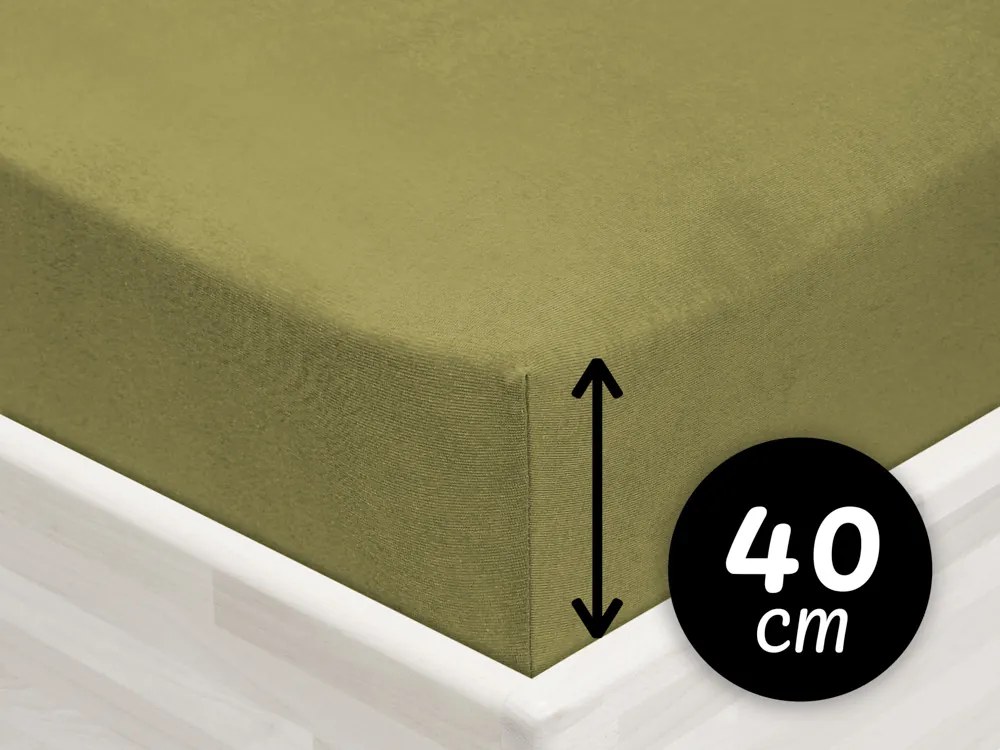 Jersey napínacie prestieradlo na extra vysoký matrac JR-020 Olivové 200 x 220 - výška 40 cm