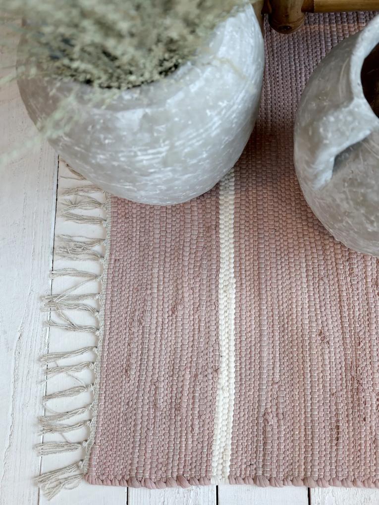 Ružový bavlnený koberec so pruhmi a strapcami Rag dusty rose - 70*160 cm