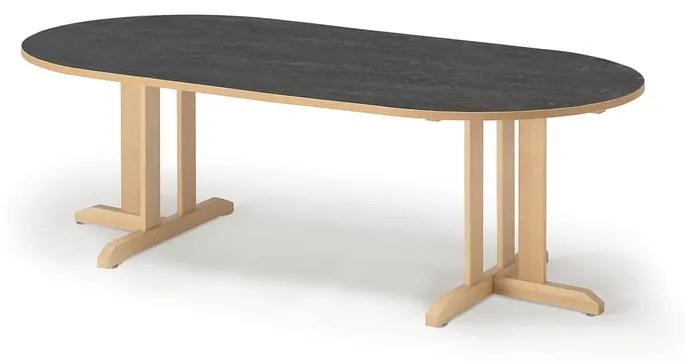 Stôl KUPOL, oválny, 2000x1000x600 mm, linoleum - tmavošedá, breza