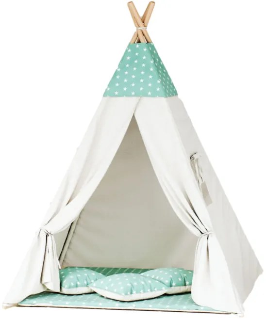 Detský stan Tipi hviezdy mäta / béžový