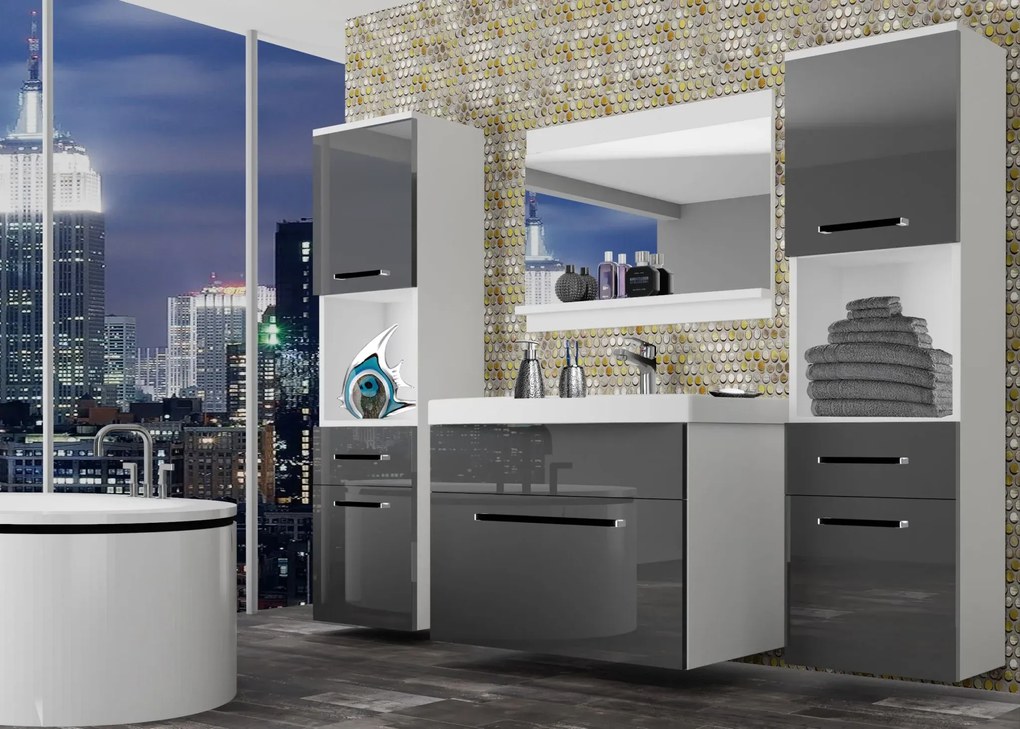 Kúpeľňový nábytok Belini šedý lesk + umývadlo + zrkadlo ROD P 6/0/W/S/0/ZW