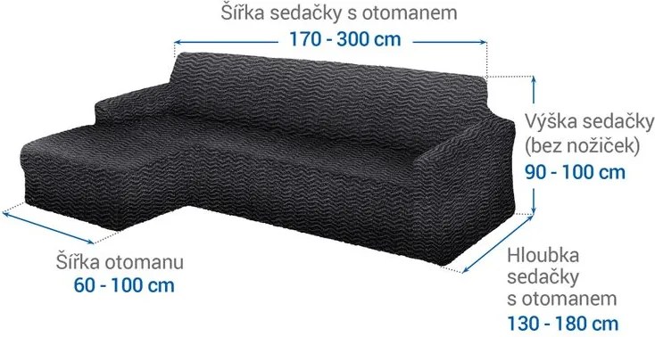Bielastické poťahy CRISTINA antracitová sedačka s otomanom vľavo (š. 170 - 300 cm)