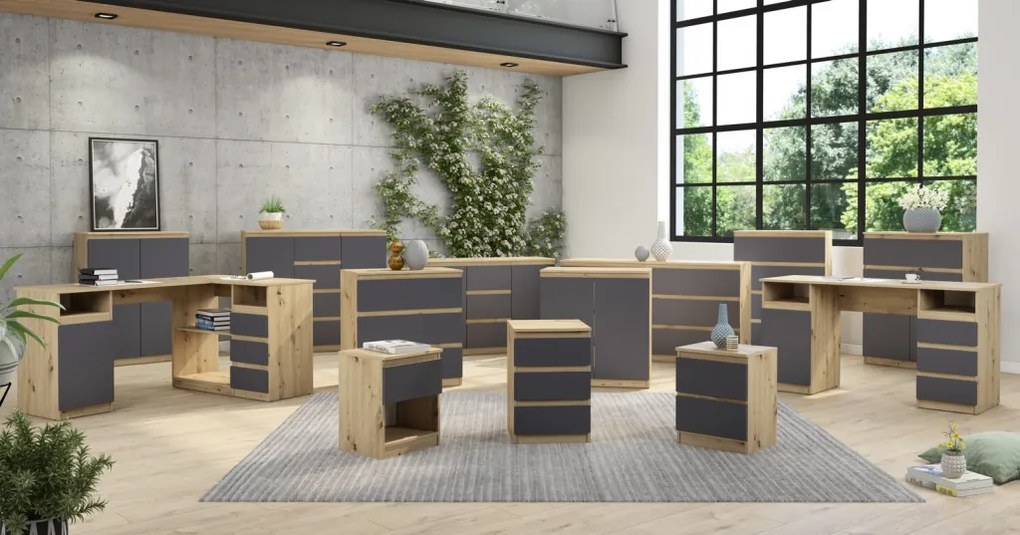 Skrinka/nočný stolík Carlos 401S, dub artisan/grafit