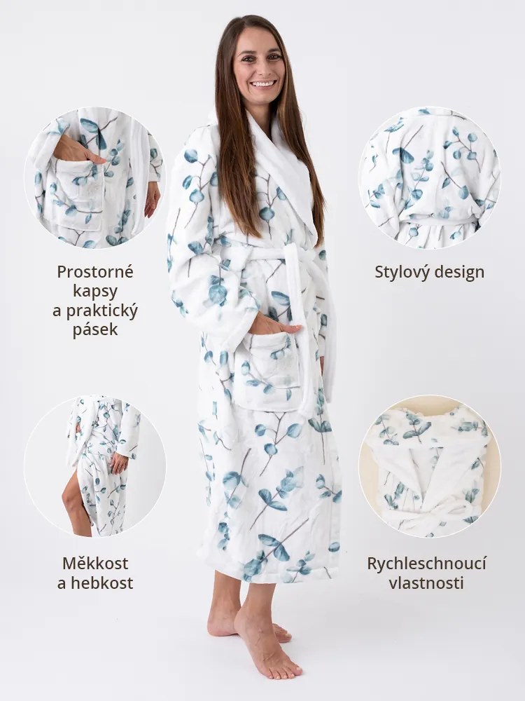 Mikroplyšový župan Ema - Eukalyptus veľkosť L