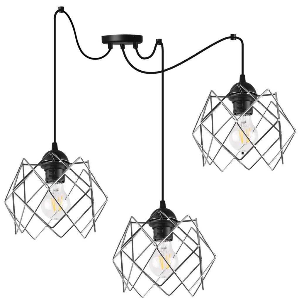 Závesné svietidlo Stella Spider, 3x chrómové drôtené tienidlo