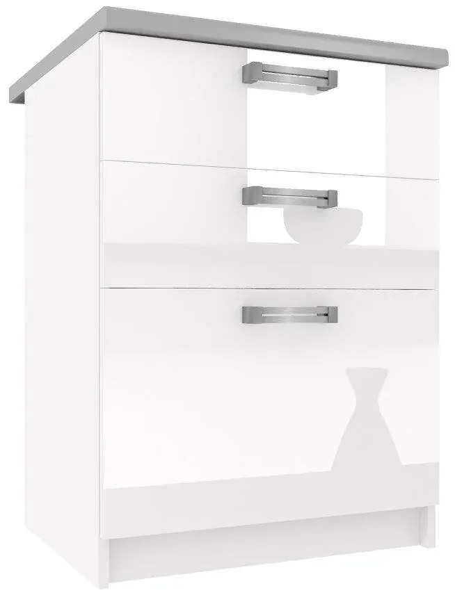 Kuchynská skrinka Belini spodná so zásuvkami 60 cm biely lesk s pracovnou doskou INF SDSZ60/1/WT/W/0/D