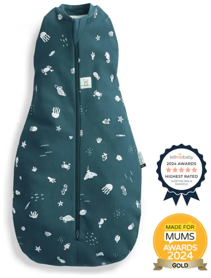 Zelená zavinovačka a vak na spanie 2v1 Cocoon Ocean 0-3 m, 3-6 kg, 0,2 tog