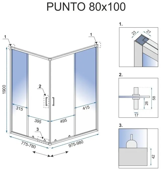 Rea Punto, sprchovací kút 100x80cm + čierna sprchová vanička Savoy, KPL-K1017