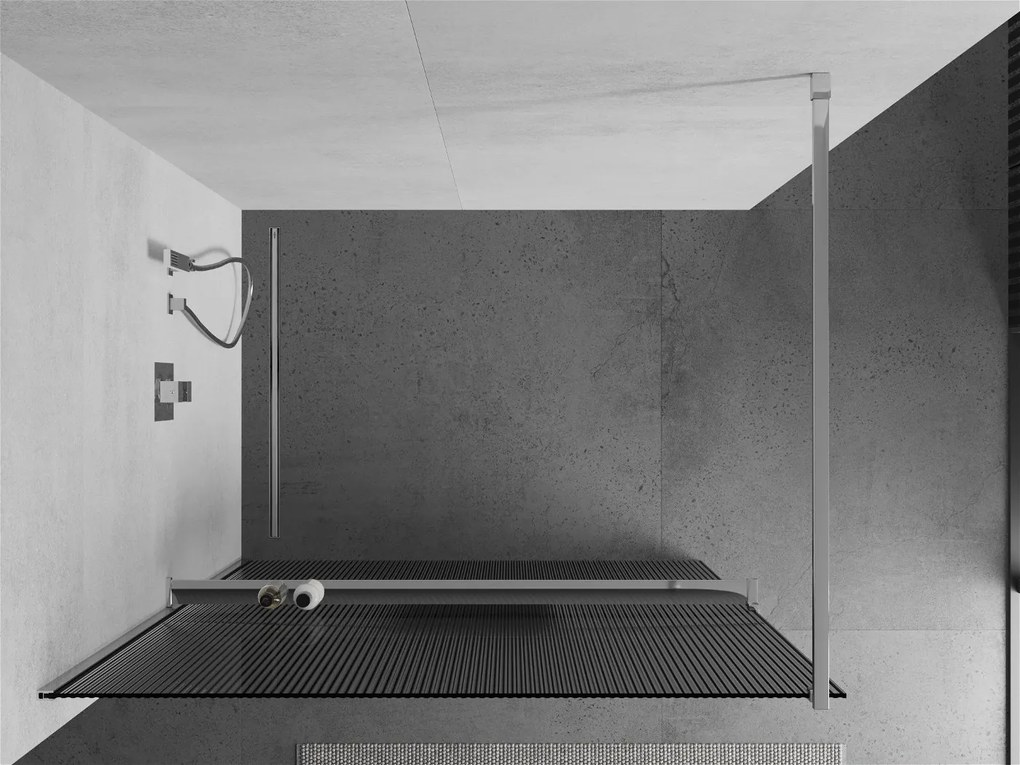 Mexen Kioto, sprchová zástena s poličkou a vešiakom na uteráky 80 x 200 cm, 8mm sklo s rebrovým vzorom, chrómový profil, 800-080-121-01-09