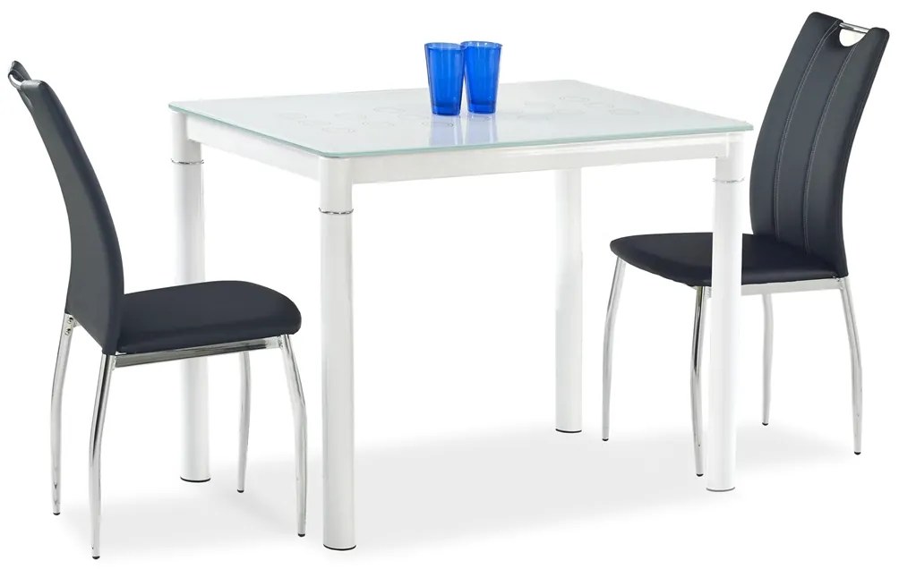 Jedálenský stôl Argus - biele sklo / biely kov