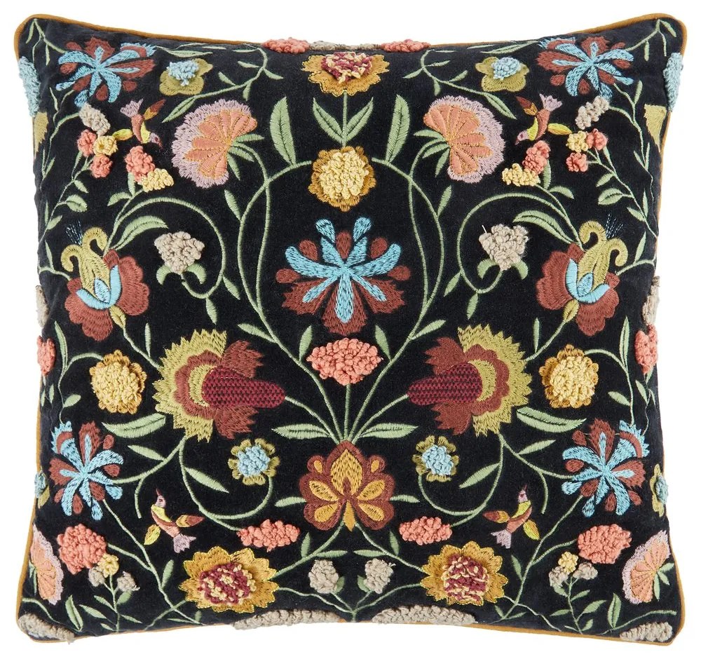 BOHEMIAN Vankúš kvety 50 x 50 cm - čierna