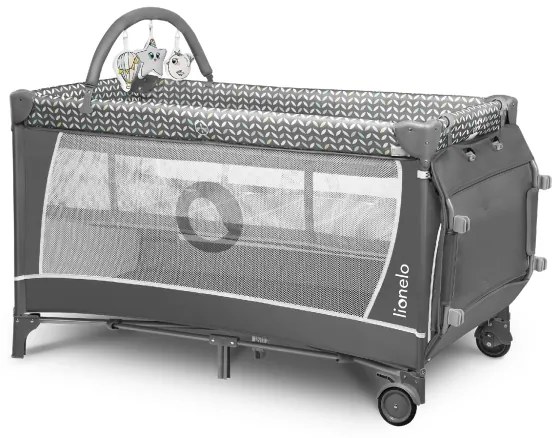 Lionelo - Cestovná postieľka FLOWER Šedá Scandi