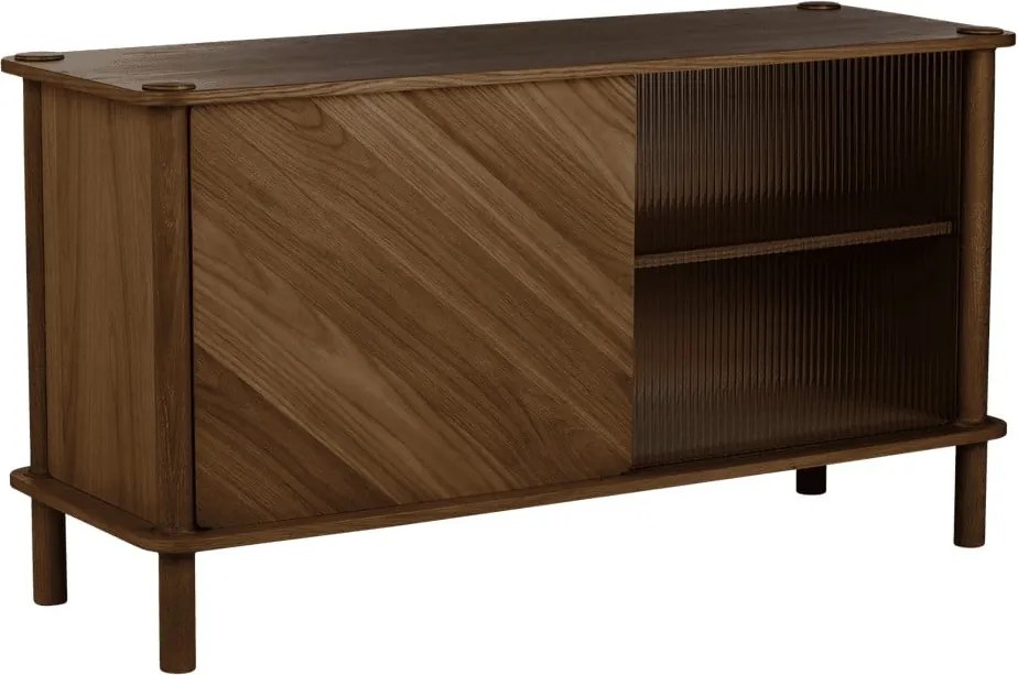 Hnedá vitrína z dubového dreva s posuvnými dverami 135x73,5x48 cm Italic – UMAGE