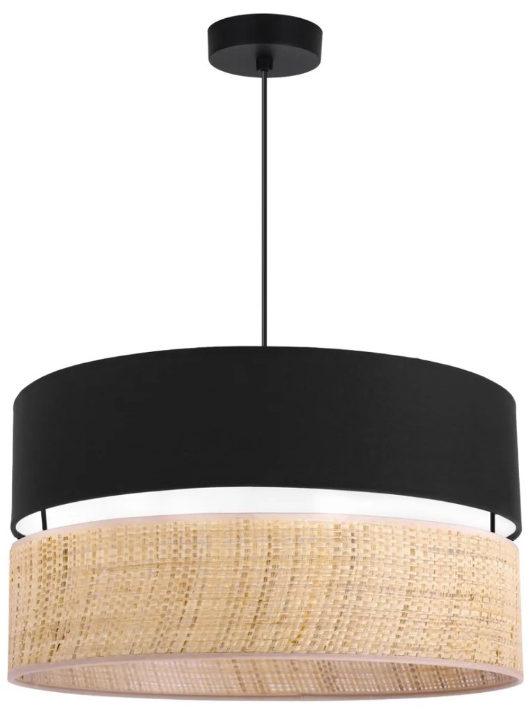 Závesné svietidlo Rattan, 1x ratanové/čierne textilné tienidlo, (fi 45cm)