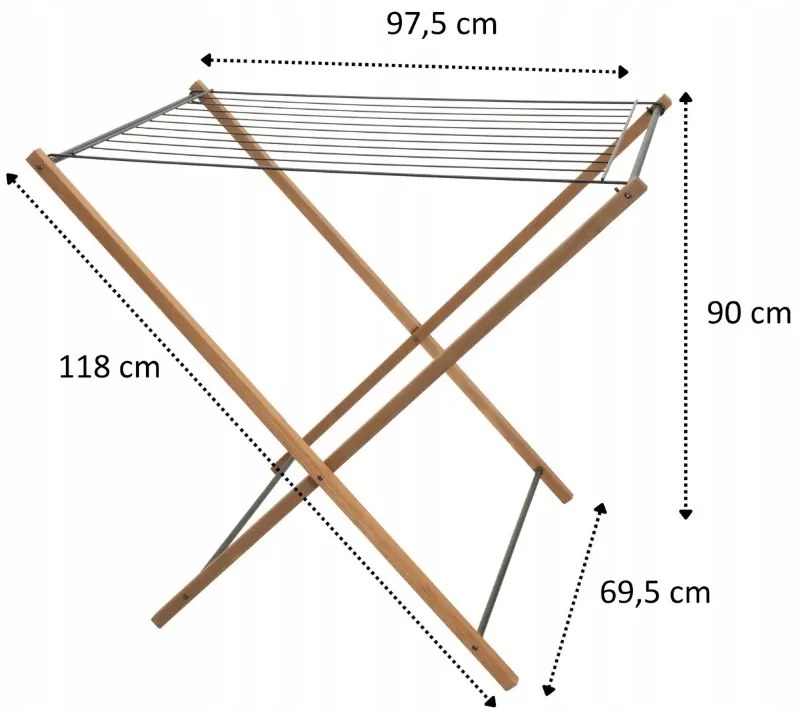 Erga Aurora Strong, drevený vešiak na sušenie bielizne 97,5x69,5x90 cm na postavenie, hnedá-čierna, ERG-SEP-1002SEPSULUNA
