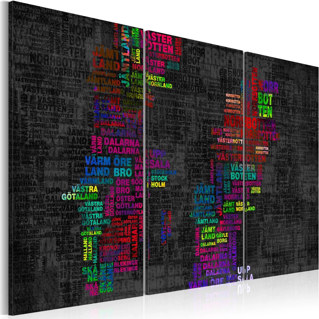 Obraz - Map of Sweden (colored names of cities) - triptych 120x80