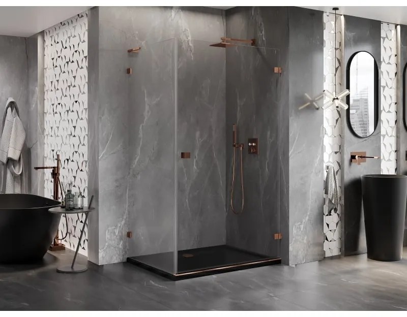 Mexen Lunar-B L, 1-krídlový sprchový kút, pravý, 95 x 80 cm, 8mm číre sklo, ružové zlato profil, 832L-095-080-60-00-P