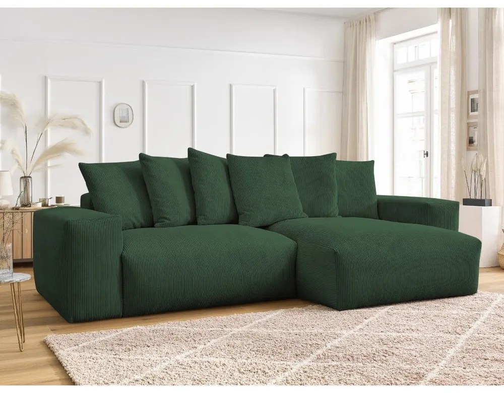 Zelená menčestrová rozkladacia/s úložným priestorom rohová pohovka Voltaire – Bobochic Paris