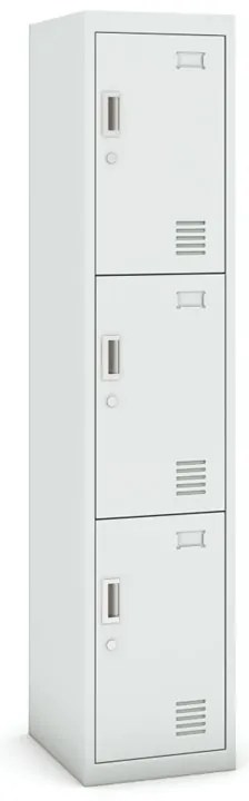 Šatníková skrinka S3 s úložnými boxami, 3 boxy, 1800 x 380 x 450 mm, demont, cylindrický zámok, sivá/sivá