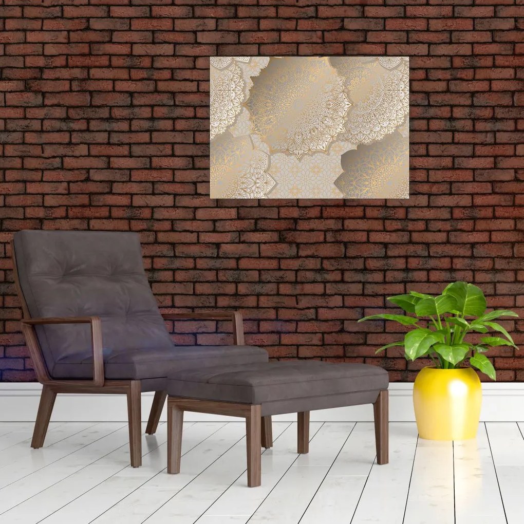 Sklenený obraz - Mandaly v zlatých tónoch (70x50 cm)