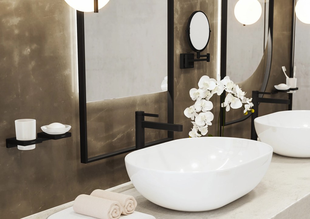 Hansgrohe AddStoris, kozmetické zrkadlo Ø188 mm, čierna matná, HAN-41791670