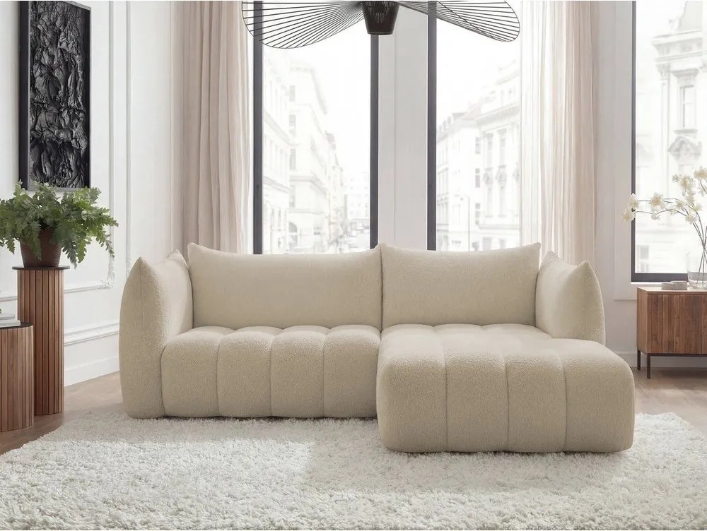 Béžová rohová pohovka z textílie buklé (pravý roh/s leňoškou) Azra – Bobochic Paris