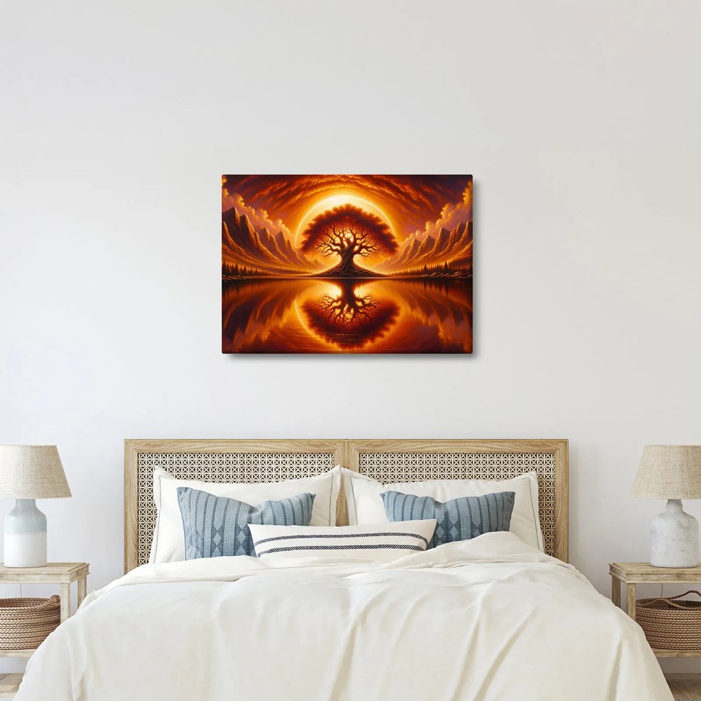 Obraz – Strom v krvavom slnku (70x50 cm)
