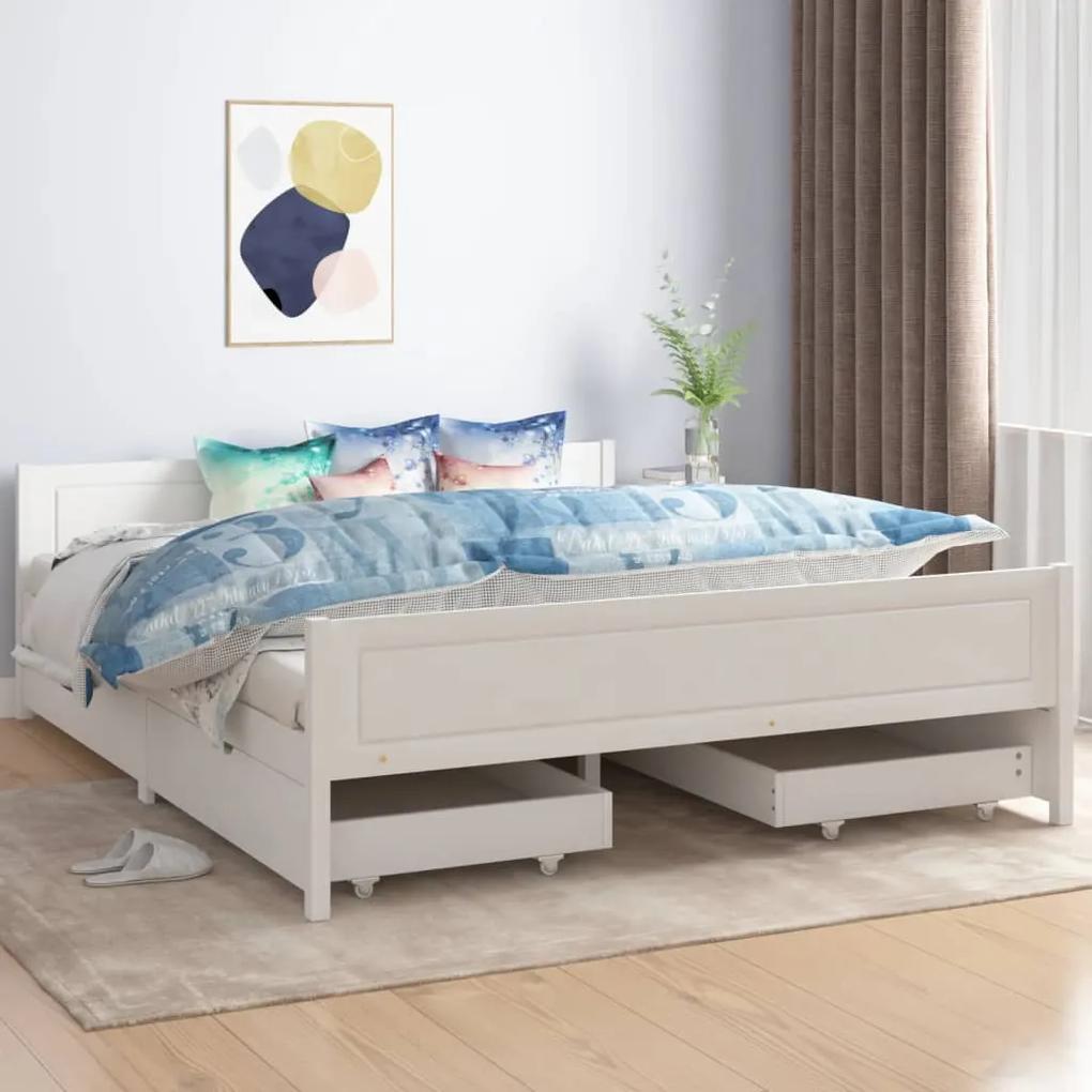 vidaXL Rám postele so 4 zásuvkami biely masívna borovica 160x200 cm