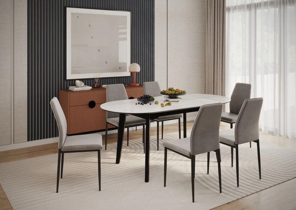 Vintino Rozkladací jedálenský stôl ELIAN 140–180 cm – biely mramor / čierna