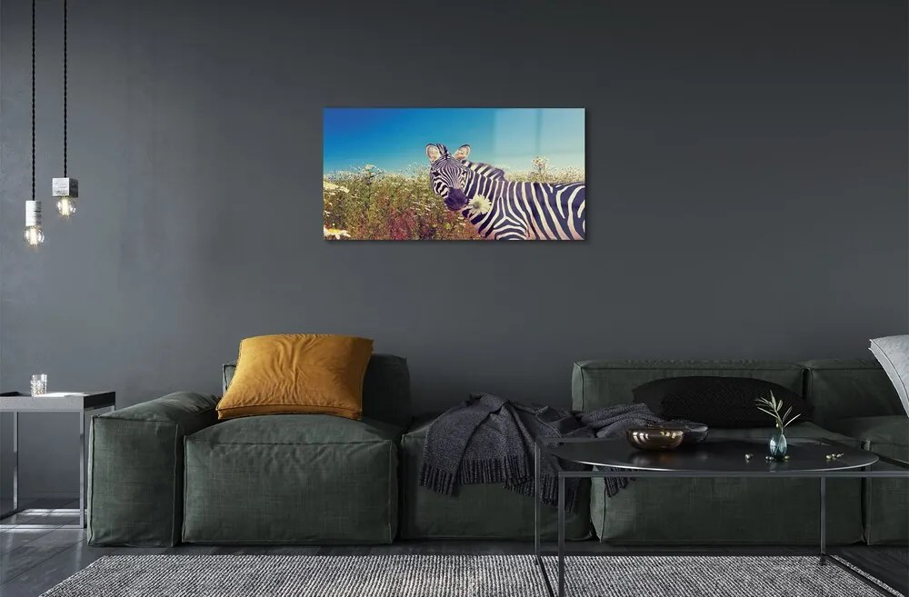 Sklenený obraz zebra kvety 125x50 cm