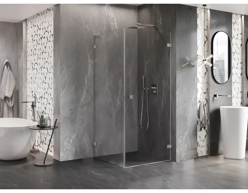 Mexen Lunar-B L, 1-krídlový sprchový kút, pravý, 80 x 80 cm, 8mm číre sklo, brúsená oceľ profil, 832L-080-080-97-00-P