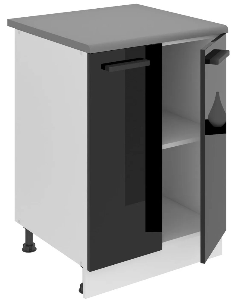 Kuchynská skrinka Belini Premium Full Version spodná 60 cm čierny lesk s pracovnou doskou