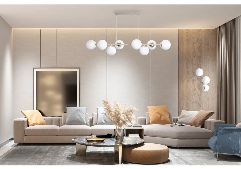 Stojacia lampa Florence, 3x biele sklenené tienidlo, g/be