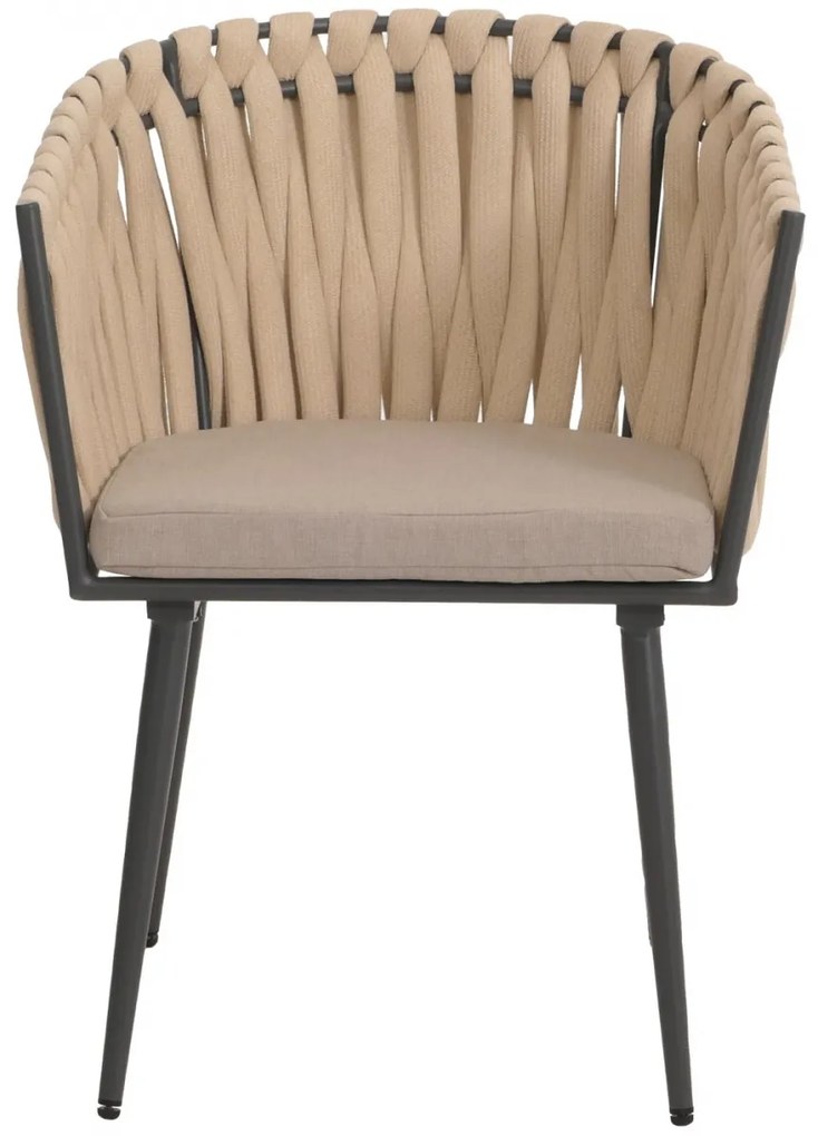 Záhradné stoličky HWC-N38 (SET 2 ks), olefínové lano, béžové vankúše - svetlo hnedá