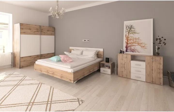 Ložnicový komplet (postel 180x200 cm), dub wotan / bílá, GABRIELA 0000209921 Tempo Kondela