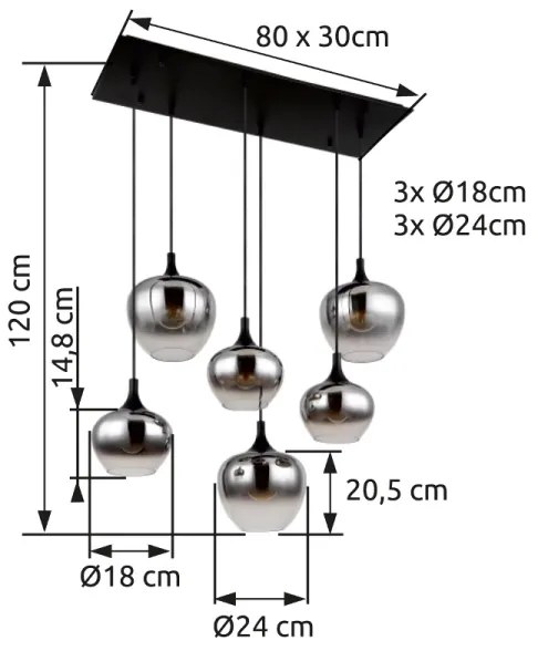 Globo 15548-6H - Luster na lanku MAXY 6xE27/40W/230V čierna
