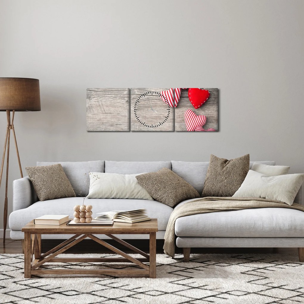 Obraz - Srdiečka (s hodinami) (90x30 cm)
