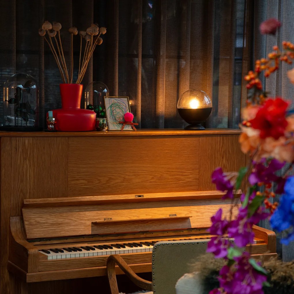 Retro stolná lampa čierna s čírym sklom - Eclipse