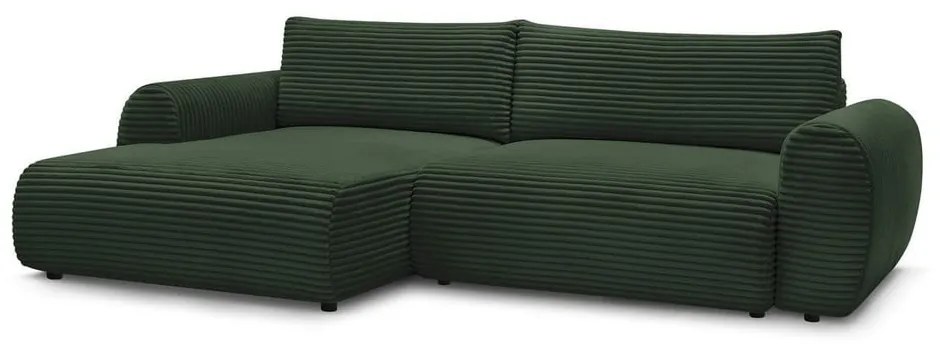 Tmavozelená menčestrová rozkladacia rohová pohovka (ľavý roh) Lucien – Bobochic Paris