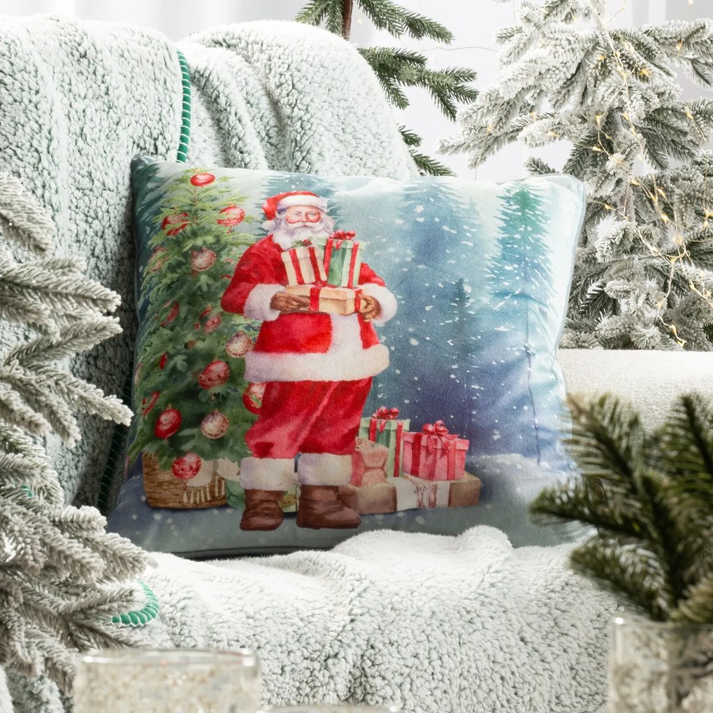 VIANOČNÁ DEKORAČNÁ OBLIEČKA NA VANKÚŠ SANTA4 45X45 CM VZOROVANÁ
