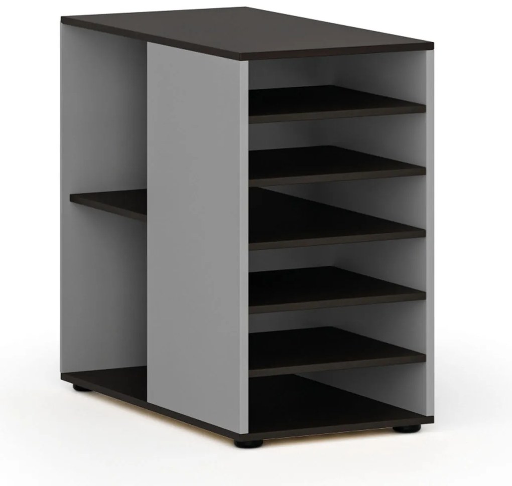 Prístavná policová skrinka k pracovnému stolu PRIMO GRAY, ľavá, sivá/wenge