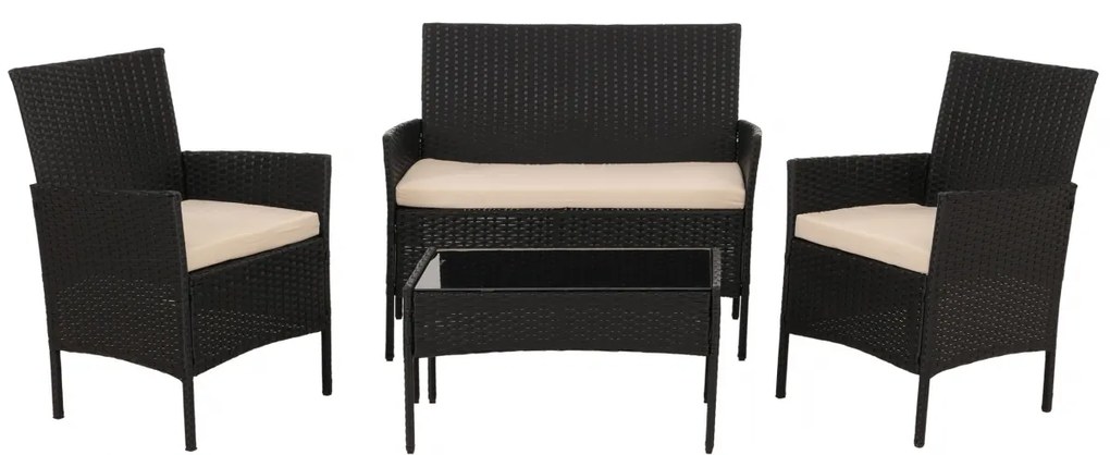 Záhradná súprava 2 kresiel, pohovky a stolíka HWC-N98 - antracit, krémový vankúš