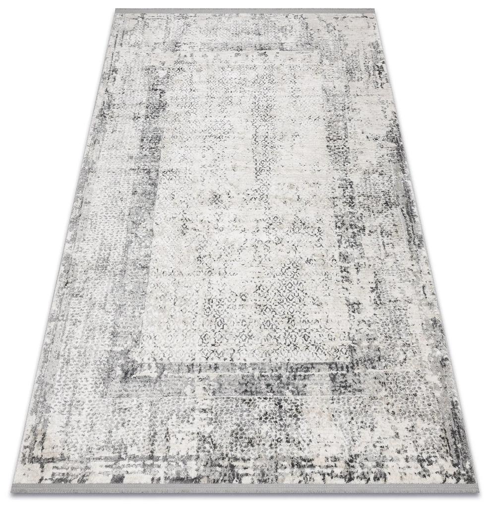 Moderný koberec TULS štrukturálny, strapce 51324 Vintage, vzor rámu slonová kosť / sivá Veľkosť: 80x150 cm