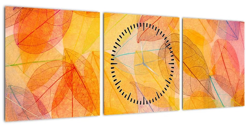 Obraz - Pozadie z jesenného lístia (s hodinami) (90x30 cm)