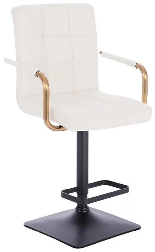 LuxuryForm Barová stolička VERONA GOLD na čiernej hranatej základni - biela