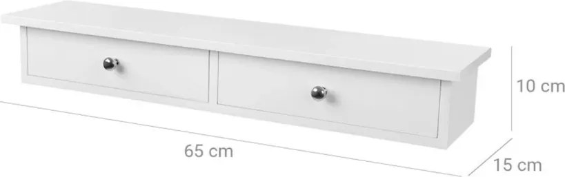 Nástenná polica Liwos s dvoma zásuvkami biela